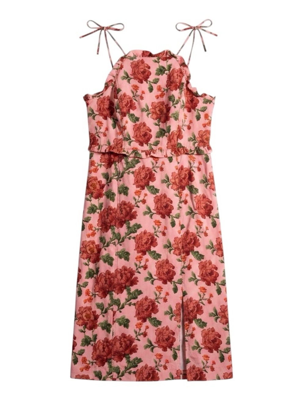By Anthropologie Ruffled Peplum Halter Dress Floral Pink Combo Size 1X